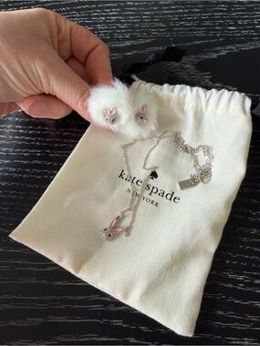 kate spade kids White Faux Fur Bunny Earrings and Silver Bunny Pendant Necklace